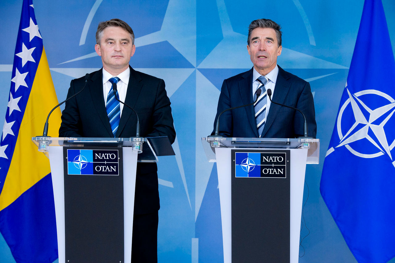 Joint press point with NATO Secretary General Anders Fogh Rasmussen and Zeljko Komsic, Member of the Presidency of Bosnia and Herzegovina