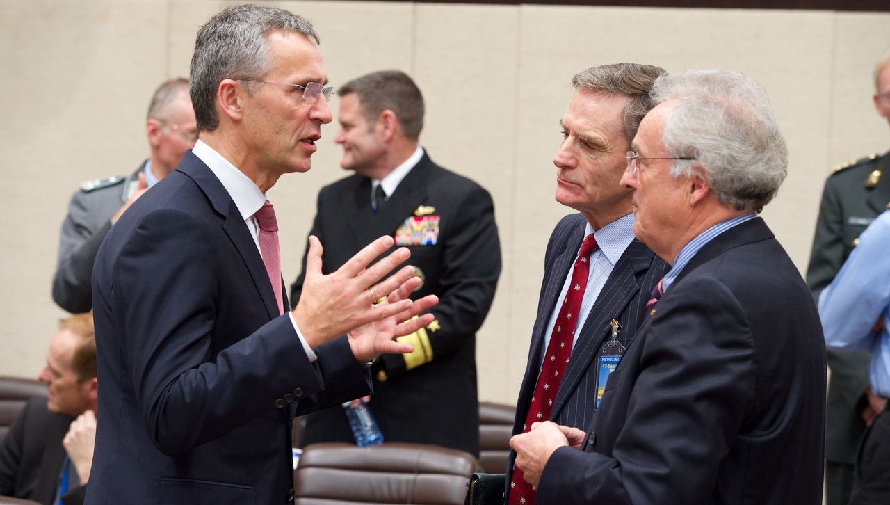 Left to right: NATO Secretary General Jens Stoltenberg; General Sir John McColl, first ISAF Commander in 2001, currently Lieutenant Governor of Jersey and Lieutenant General Gotz Gliemeroth, ISAF Commander from October 2003 until February 2004