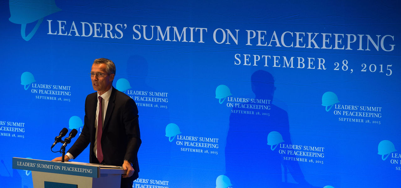NATO Secretary General Jens Stoltenberg delivering his remarks at the UN Peacekeeping Summit hosted by the President of the United States