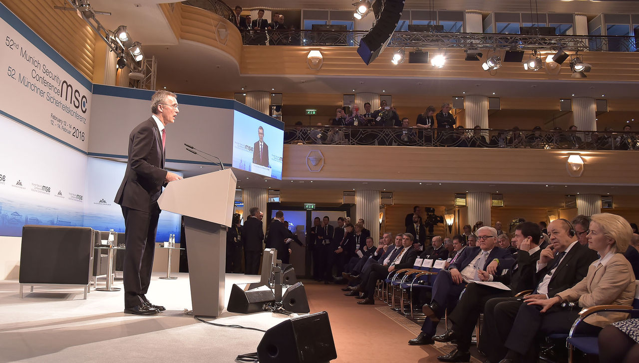 NATO Secretary General Jens Stoltenberg addressing the Munich Security Conference