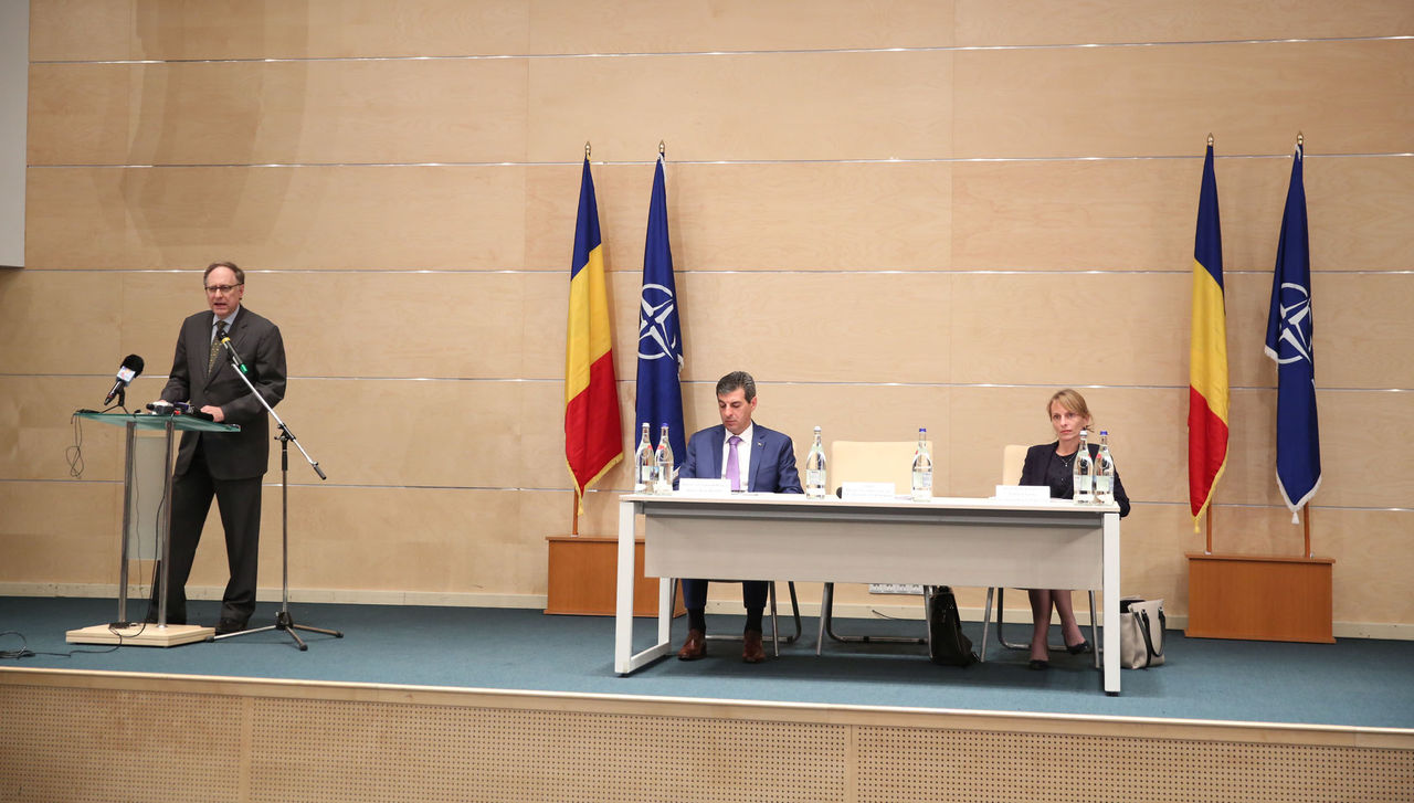 NATO Deputy Secretary General Alexander Vershbow delivers a speech at the National Library of Romania 