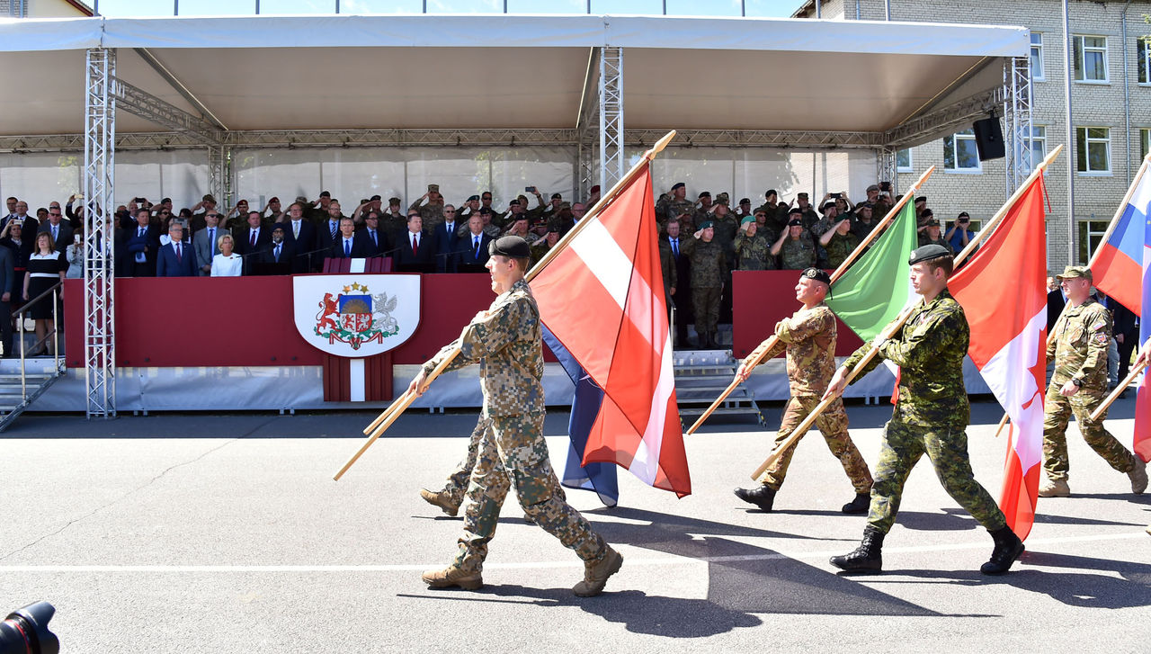 Ceremony to mark the deployment of the NATO multinational battlegroup at Camp Adazi, Latvia.