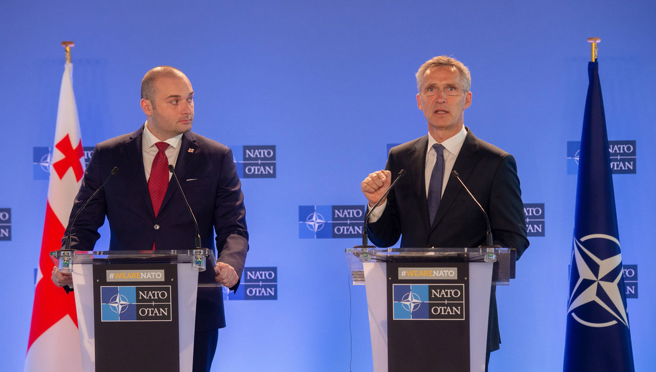 NATO Secretary General Jens Stoltenberg and the Prime Minister of Georgia, Mamuka Bakhtadze