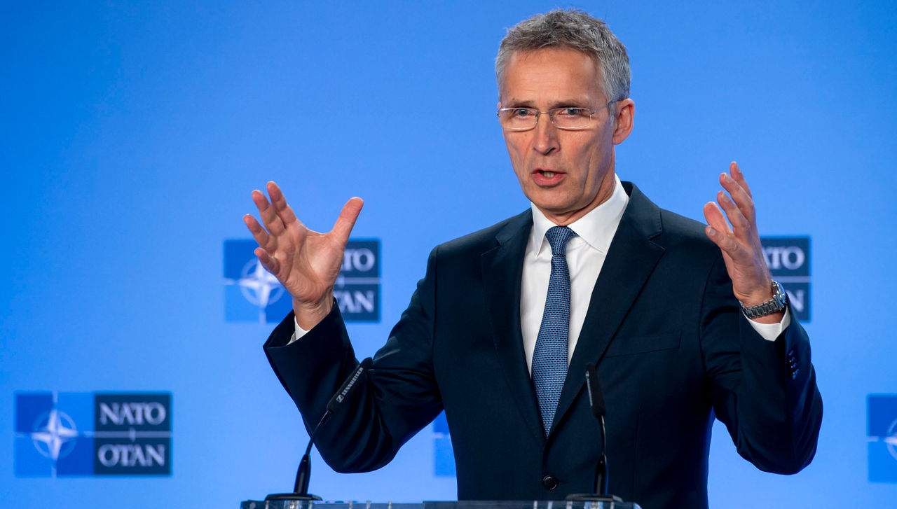 NATO Secretary General Jens Stoltenberg holds a press point to brief the media in his capacity as Chairman of the NATO-Russia Council.