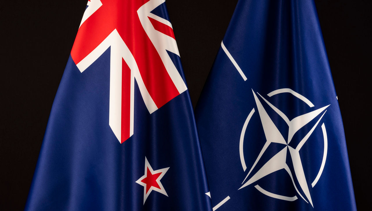 NATO + New Zealand flag on black