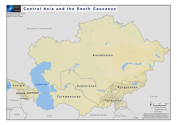 Map of Central Asia and the South Caucasus