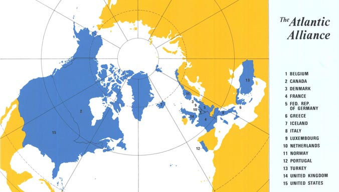 Poster showing the geographical location of NATO’s 15 member countries (circa 1955)