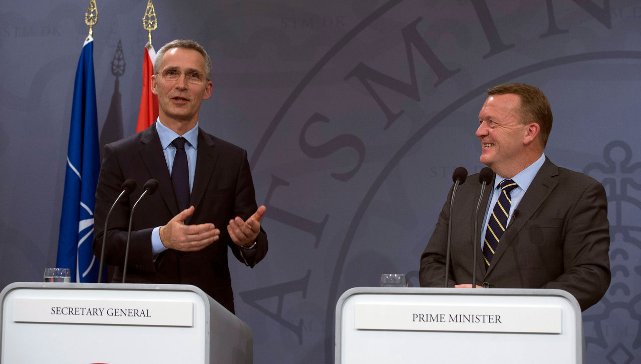NATO Secretary General Jens Stoltenberg and Prime Minister Lars Løkke Rasmussen at the press point.