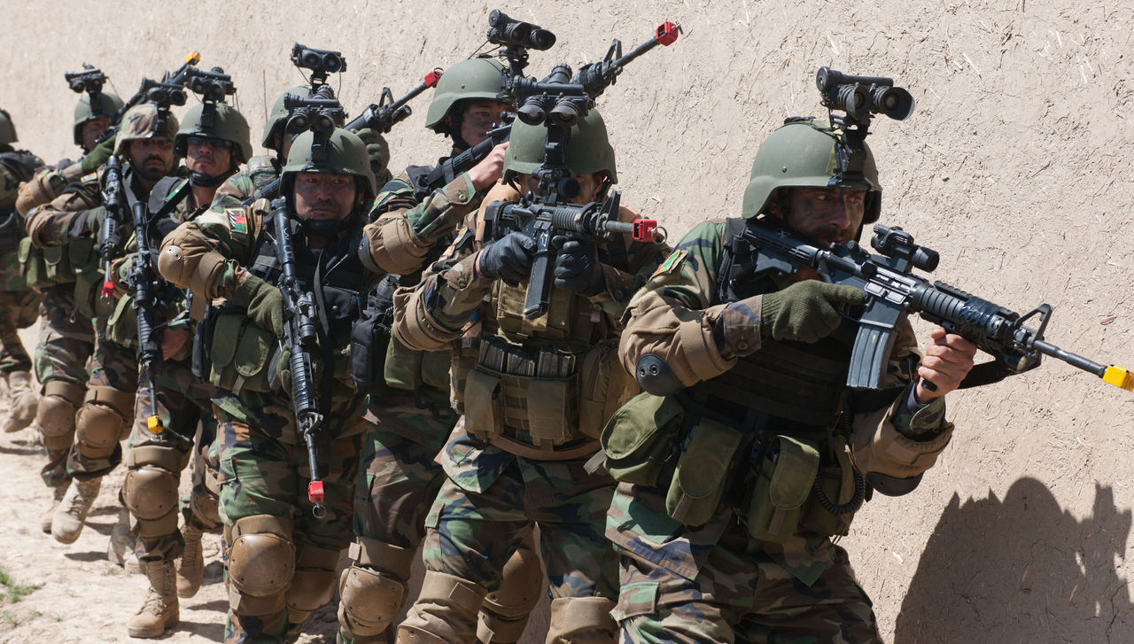 Afghan Special Forces demonstrate an  counter-insurgency exercise during NATO Secretary General Anders Fogh Rasmussen's visit to Camp Moorhead, Afghanistan, April 12. (Photo by Maitre Christian Valverde, French Navy, ISAF Public Affairs Office)