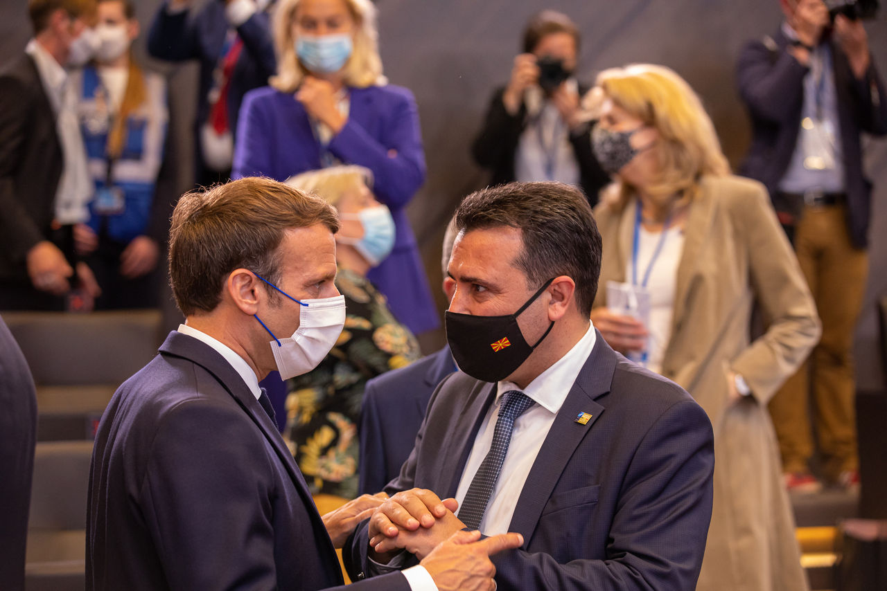 Emmanuel Macron (President of the French Republic) and Zoran Zaev (Prime Minister, North Macedonia)