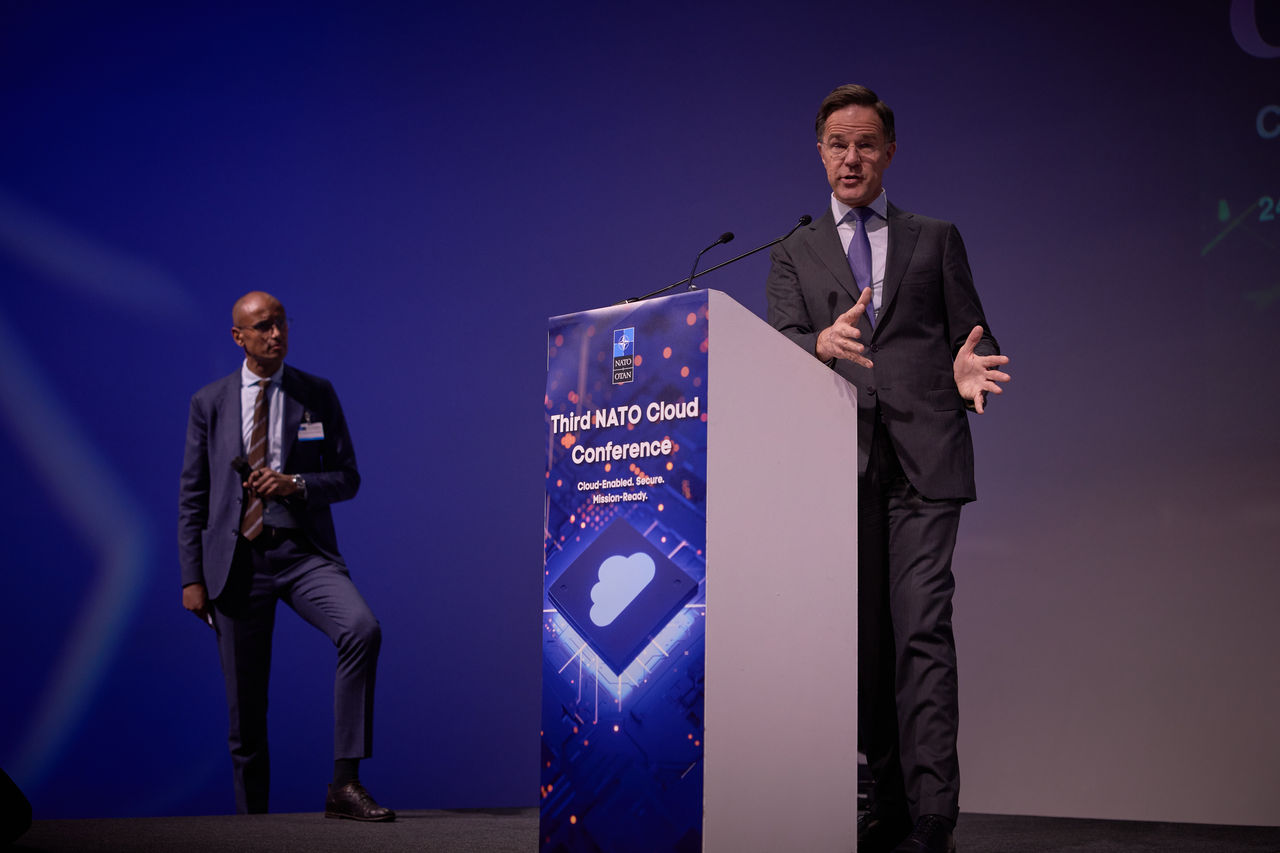 NATO Secretary General Mark Rutte speaks at the third NATO Cloud Conference in Brussels