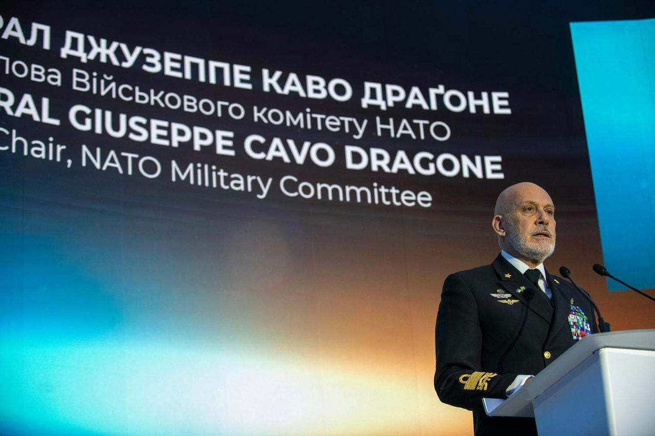 The Chair of the NATO Military Committee, Admiral Giuseppe Cavo Dragone during the 18th annual Kyiv Security Forum (KFS).