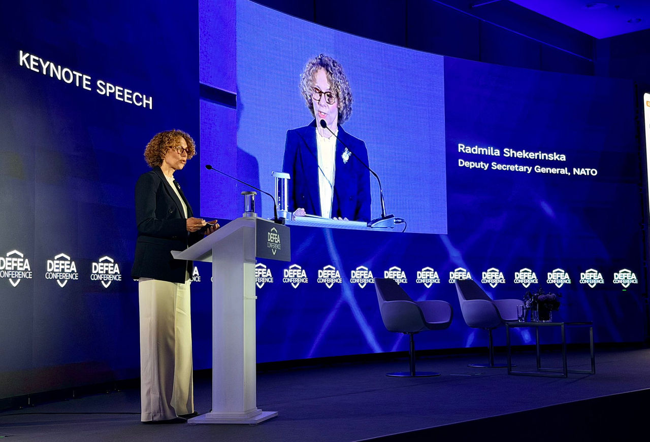 NATO Deputy Secretary General Radmila Shekerinska gives a keynote speech at the DEFEA Conference in Athens