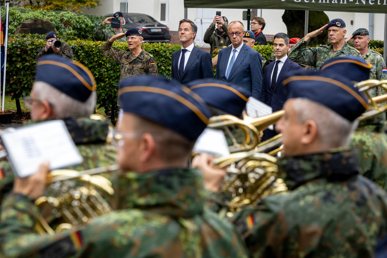 NATO Secretary General Mark Rutte with the Federal Chancellor of Germany, Friedrich Merz, and the Prime Minister of the Netherlands, Rob Jetten