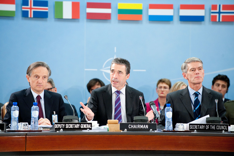 Left to right: Ambassador Claudio Bisogniero (Deputy NATO Secretary General) with NATO Secretary General, Anders Fogh Rasmussen and ted Whiteside (Secretary of the Council)