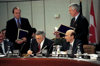 Prime Minister of Czechia signs the PfP Framework Document at NATO Headquarters on 10 March 1994